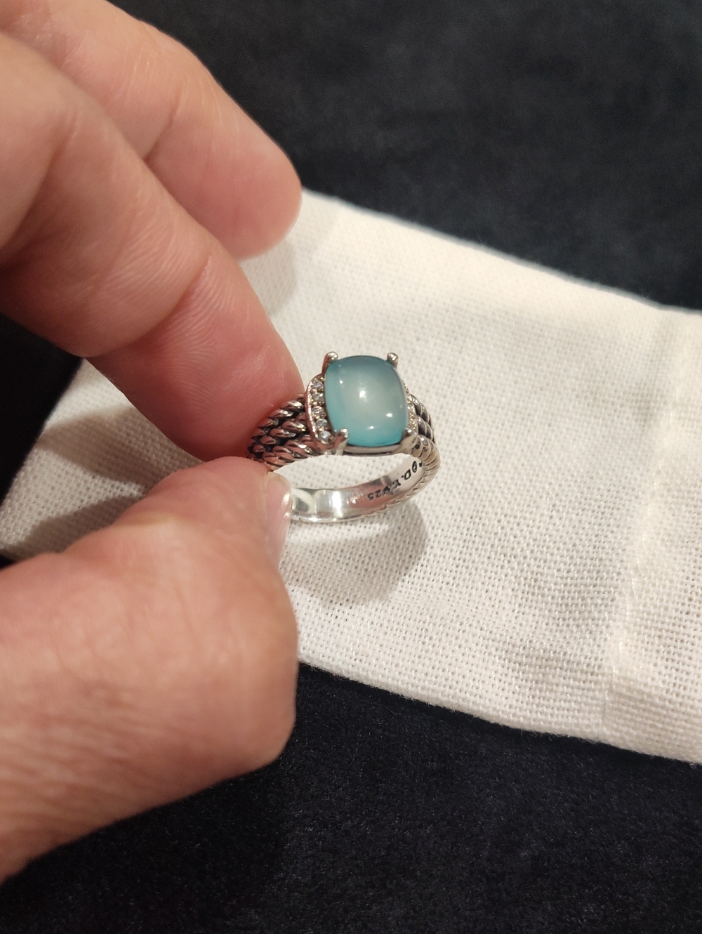David Yurman Petite Wheaton Ring Blue Chalcedony, Diamonds & Sterling Silver - Picture 3 of 9